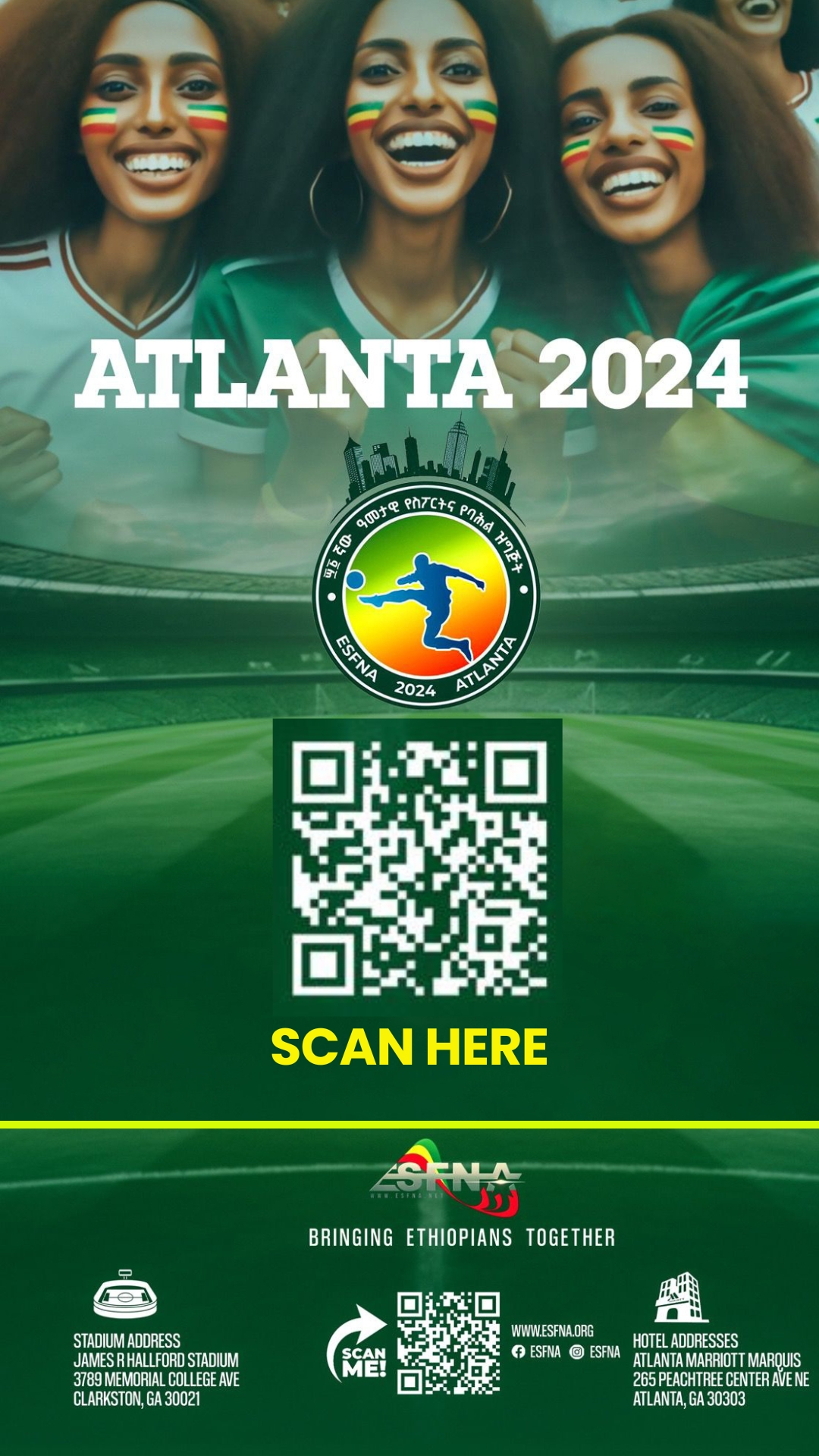 ESFNA Atlanta 2024 tournament indoor billboard ad with QR code